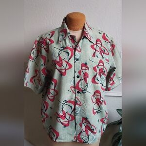 Vintage Men's Atomic Graphic Print Short-Sleeve Shirt